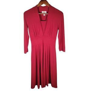 VTG Talbots Petities Womens Size 2 Long Sleeve‎ Red Midi Dress FLAW